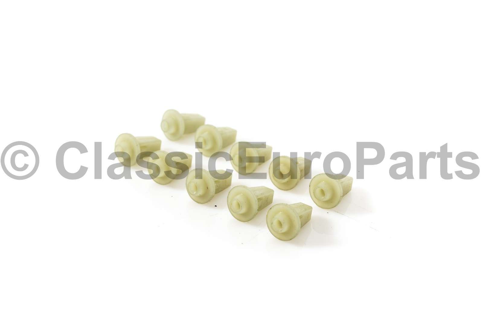 thumbnail interactive-video image 1 of 10x Nylon Trim Fender Clips For Mitsubishi & Chrysler – MB361578, MR280579, White, Direct Replacement 1 of 2
